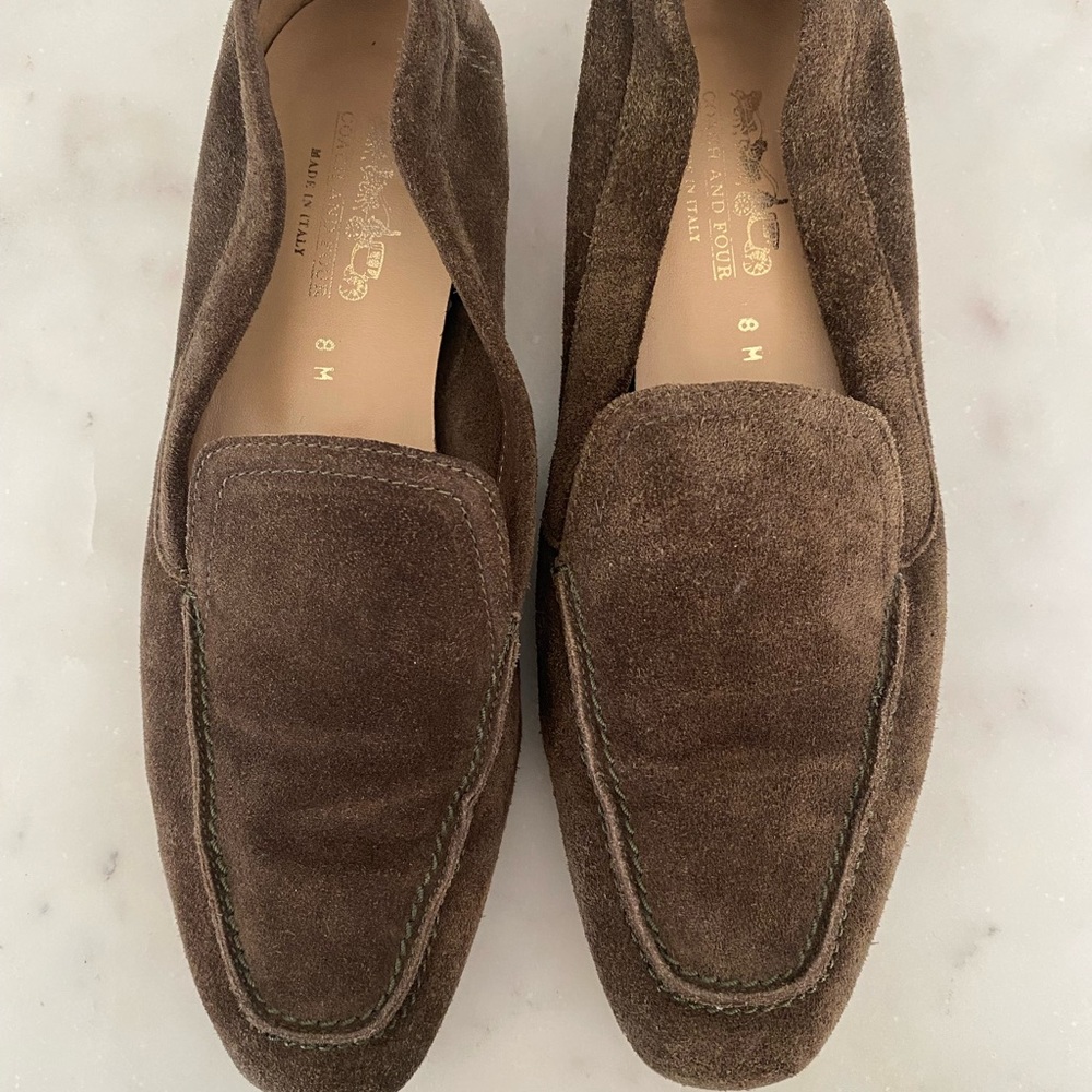 Brown/Green Suede Coach and Four Loafers